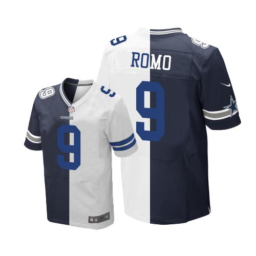 Nike Cowboys #9 Tony Romo Navy Blue/White Men's Stitched NFL Elite Split Jersey